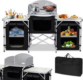 Froadp Cuisine de Camping Extérieure Armoire de Camping Cuisine de Voyage avec Cadre en Aluminium Sac de Transport Boîte de Cuisine Armoire de Tente Armoire Pliante Armoire en Tissu Pare-Vent (5 Compartiments & 3 Tables)