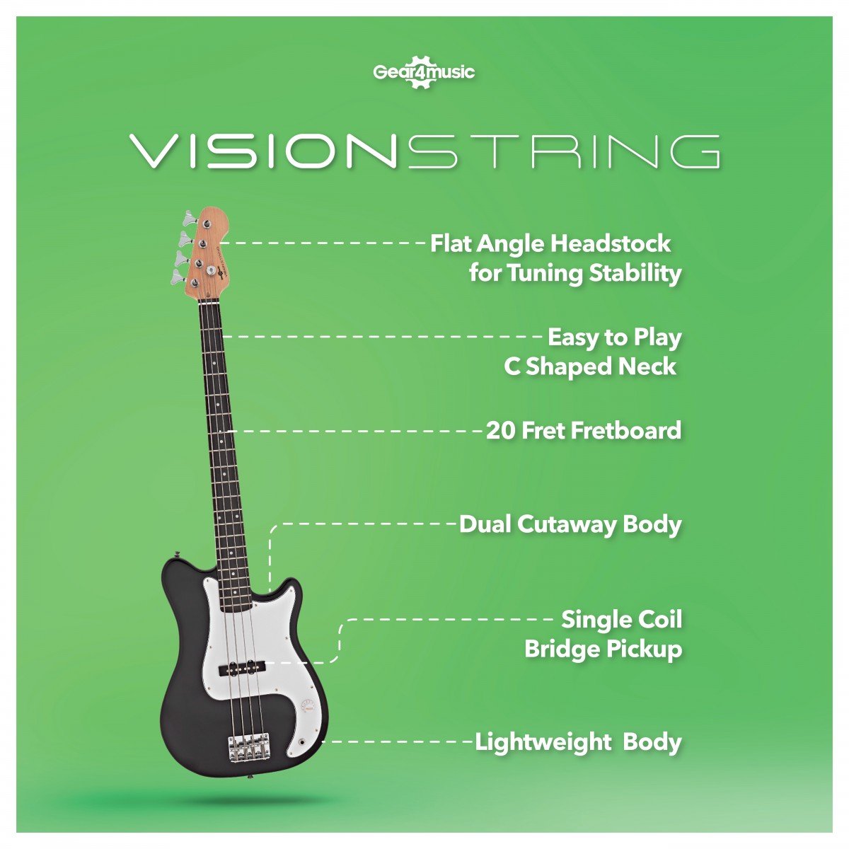 VISIONSTRING Elektrische Basgitaar met 10W Versterker - - Beginnerspakket met Draagtas, Kabel, Gitaarband, Plectrum, StemapparaatZwart thumbnail 2