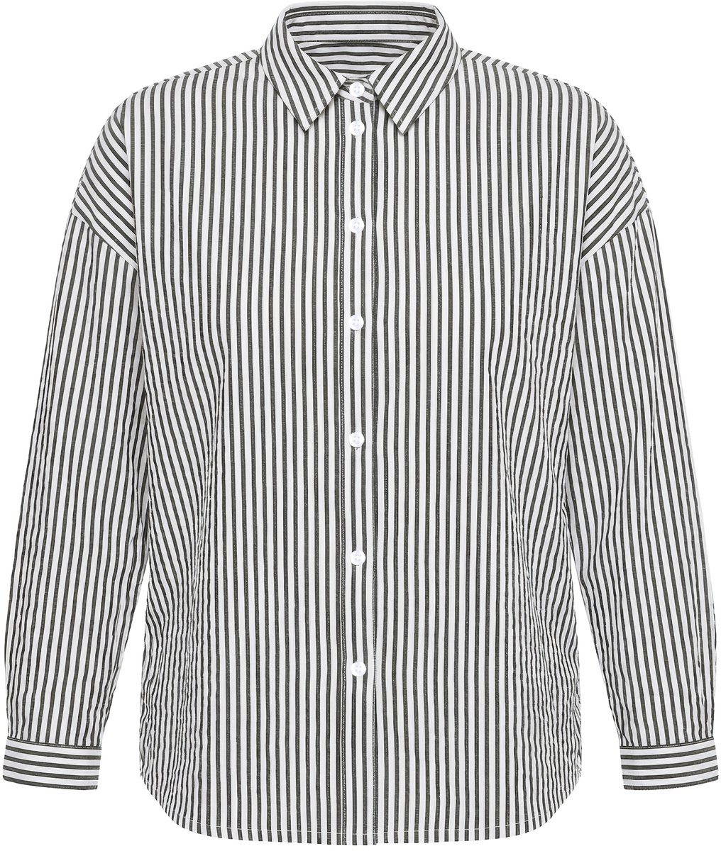 Studio Untold - Dames - Overhemdblouse oversized seersucker strepen - Off-white - Maat 50+