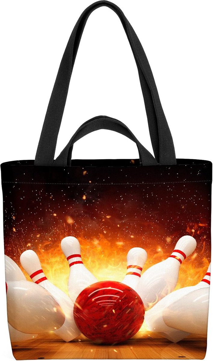 Grote Stoffen Boodschappentas 33x33x14cm met Bowling Strike Print - Duurzame Schoudertas