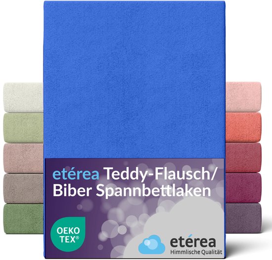 etérea Teddy pluizig Hoeslaken 180x200 - 200x200 cm - 80% Katoen 20% Poly - Blauw