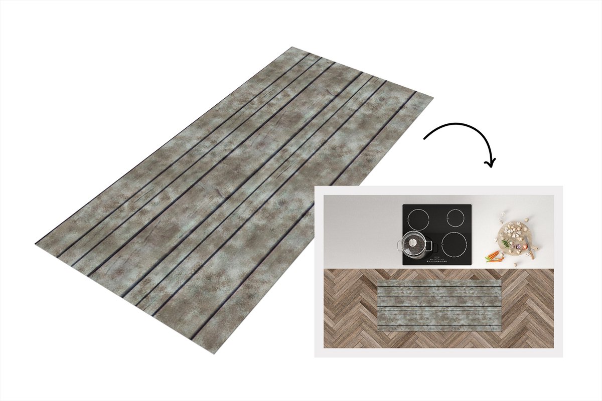 KitchenYeah Keukenloper 120x50 cm - Keukenmat vinyl Retro - Plank - Patronen - Keukenmatten loper - Keuken vloerkleed tapijt Planken - Retro