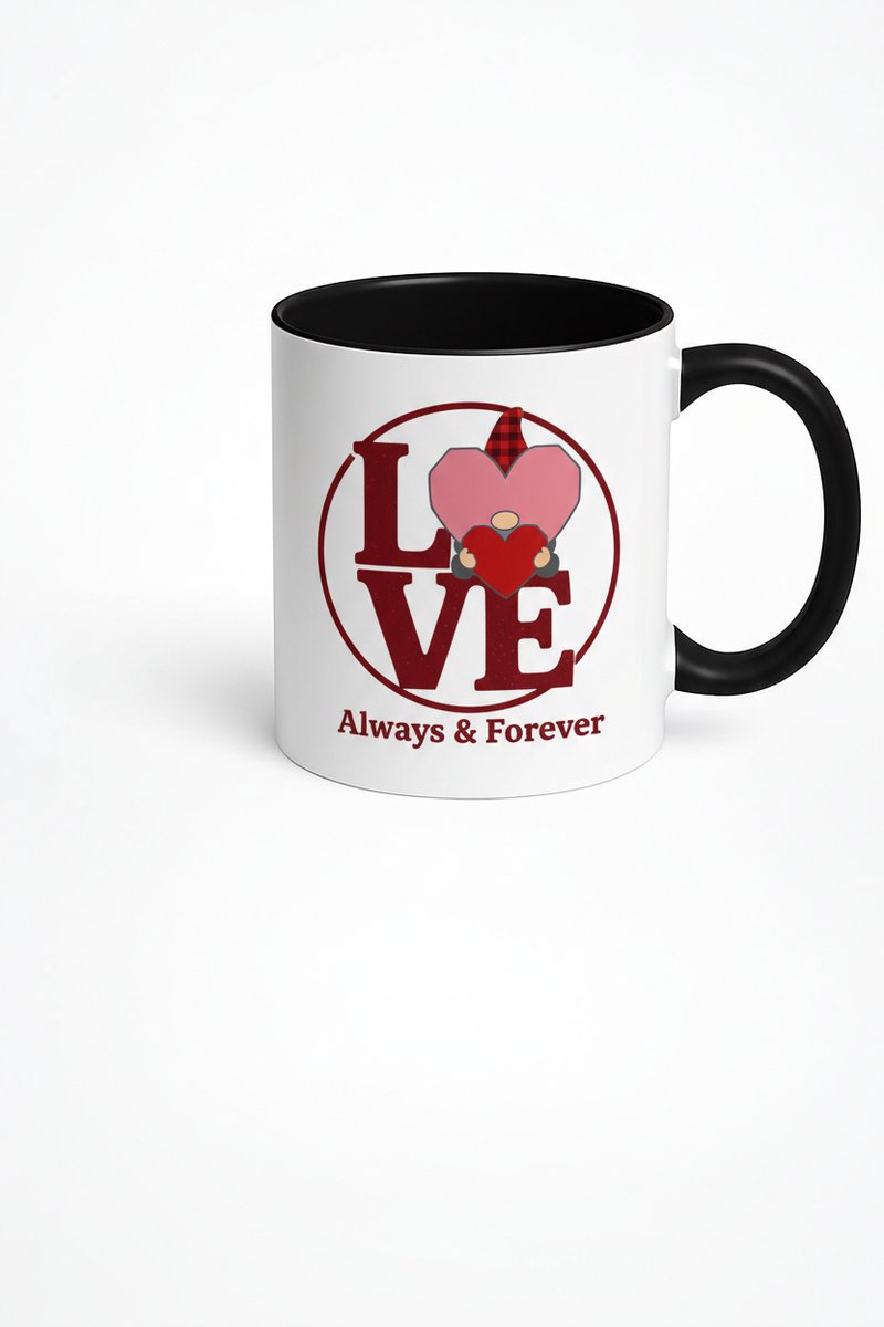 Valentijn Love Gnome Mok - Always & Forever Harten Kofiebeker Cadeau