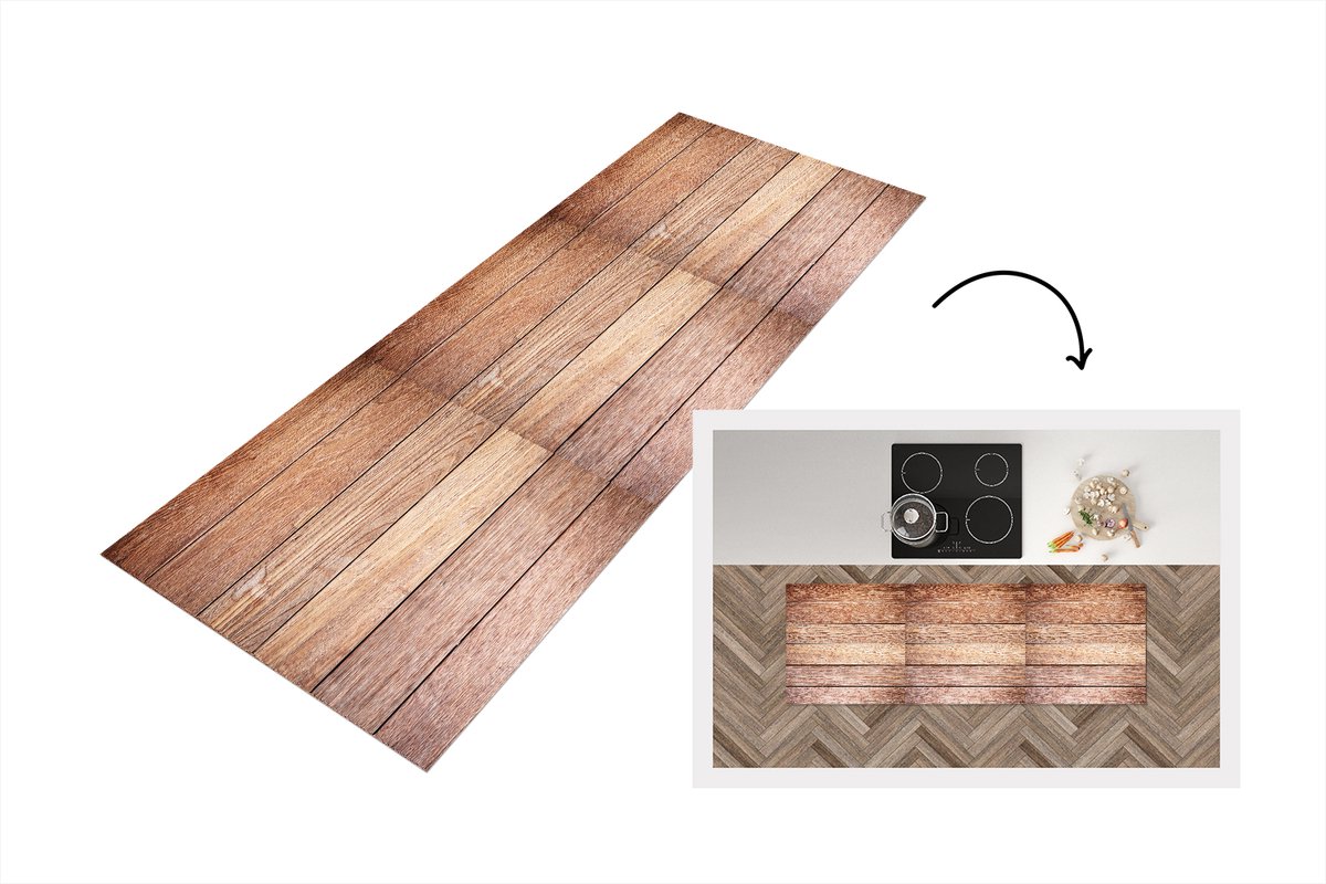 KitchenYeah Keukenloper 180x60 cm - Keukenmat vinyl Eikenhout - Planken - Patronen - Keukenmatten loper - Keuken vloerkleed tapijt