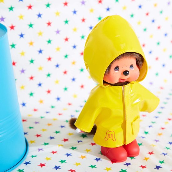 Pluche aap knuffel - Iconische aap speelgoed - Kinderen verzamelen - Gele regenjas details - 20 cm hoogte - Geel — afbeelding 2