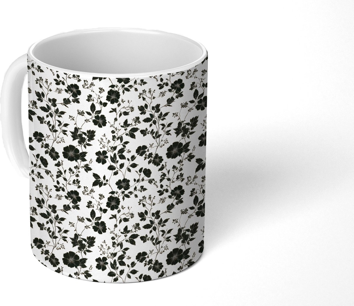 Mok - Koffiemok - Bloemen - Dessin - Zwart - Mokken - 350 ML - Beker - Koffiemokken - Theemok