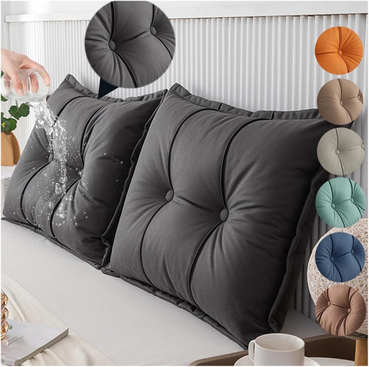 Steun Kussen - Leeskussen Rugsteun - Ontspannen Zitten - Waterproof & Ademend - 90x55x15cm - Grijs