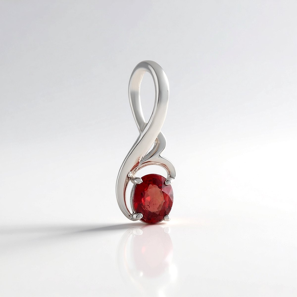 Cavill - 925 Sterling Zilver Hanger - Geplatineerd - 0,239 ct Tanzania Ovale Robijn - Elegant Briljant Sieraad Dames - 14x5 mm