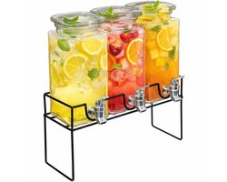 Secret de Gourmet Dranksdispenser/limonadetap - 3x - glas - 1,5 liter - in houder - Sapdispenser - Drankdispenser