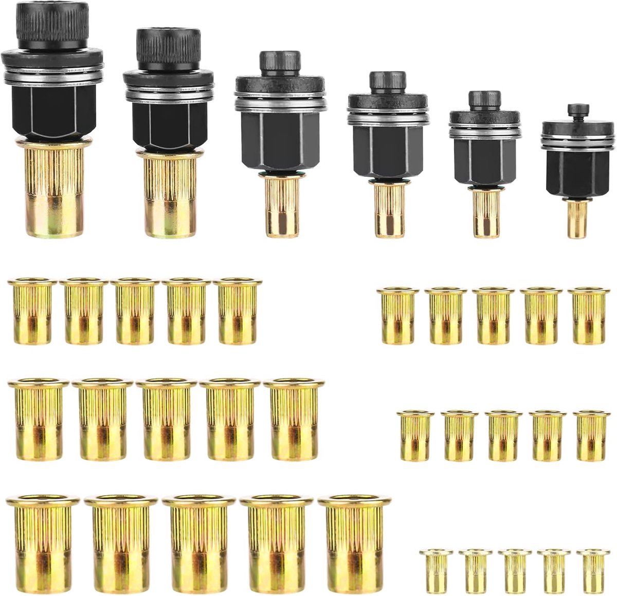 Klinkmoer Set - Inpersmoeren Gereedschap - Bevestigen Metalen Platen - Compleet Met 30 Moeren - M3 Tot M10 - Zwart