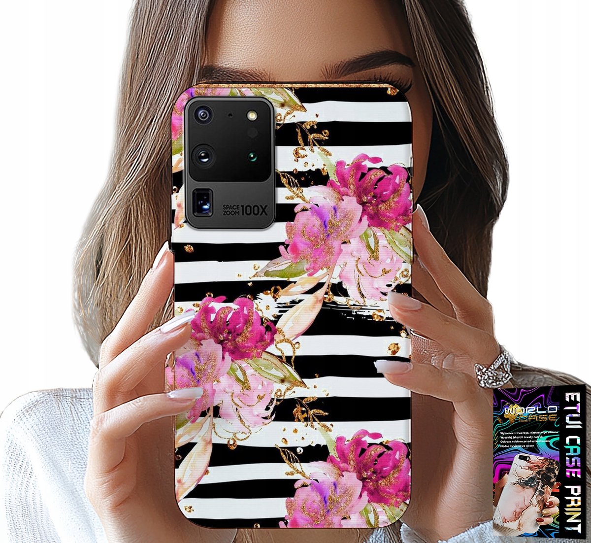 HOESJE VOOR SAMSUNG GALAXY S20 Ultra - BLOEMENPATROON ZWART-WIT GESTREEPT