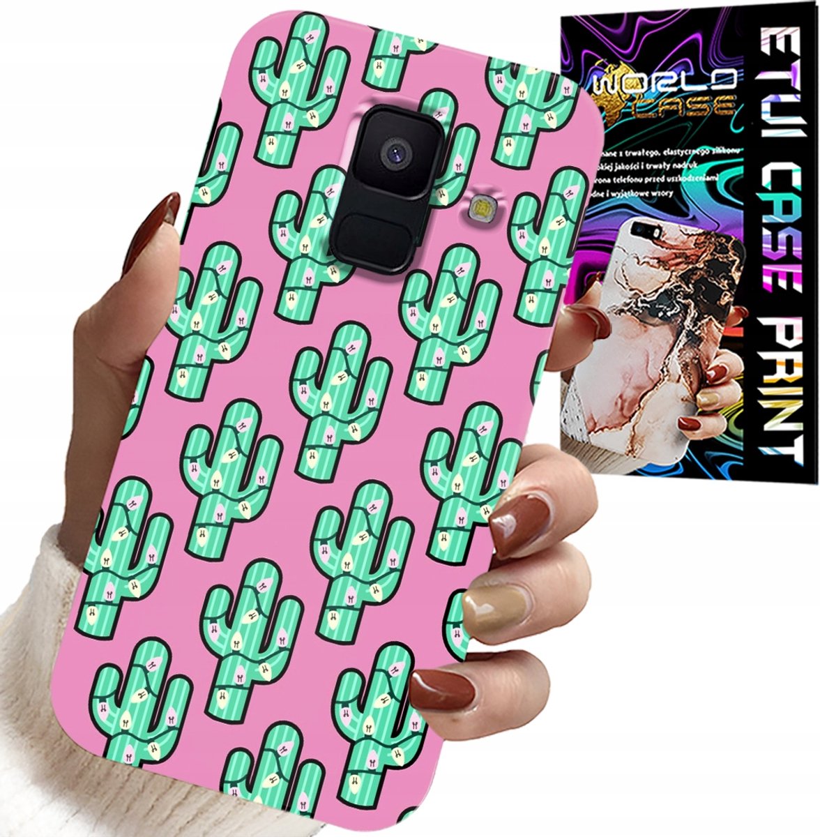 HOESJE VOOR SAMSUNG A6 2018 - CACTUSSEN OP EEN ROZE ACHTERGROND + FILM