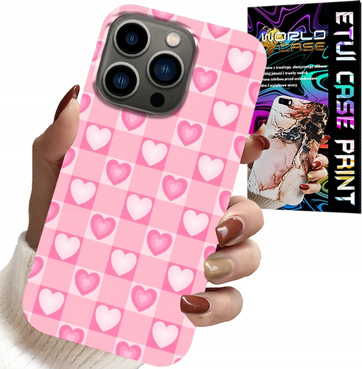 HOESJE VOOR IPHONE 15 PRO - ROZE HOESJE MET HARTJESRUITJE + GLAS