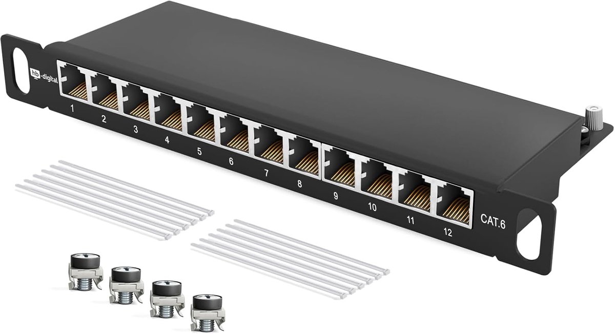 Patch Panel - Netwerk Verdeler - Netwerk Installatie - Volledig Afgeschermd - 12 Poorts - Zwart