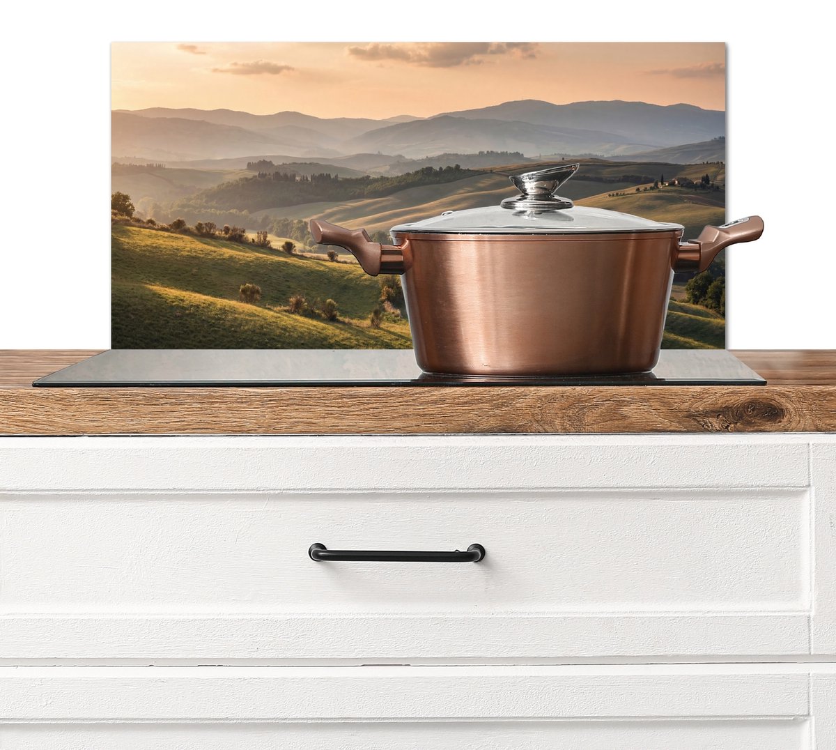 Spatscherm keuken 70x30 cm - Kookplaat achterwand Toscaans - Landschap - Heuvels - Muurbeschermer - Spatwand fornuis - Hoogwaardig aluminium