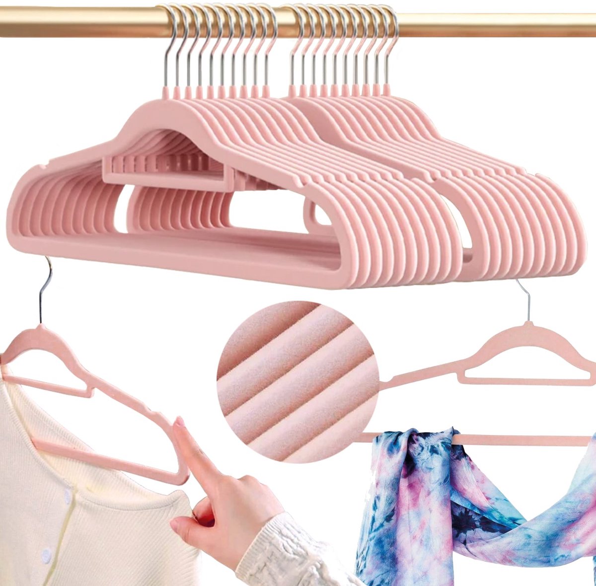 SEVERNO Home MAGIC VELVET - Kledinghanger Set - Roze - Welours met Anti-slip - ABS Materiaal