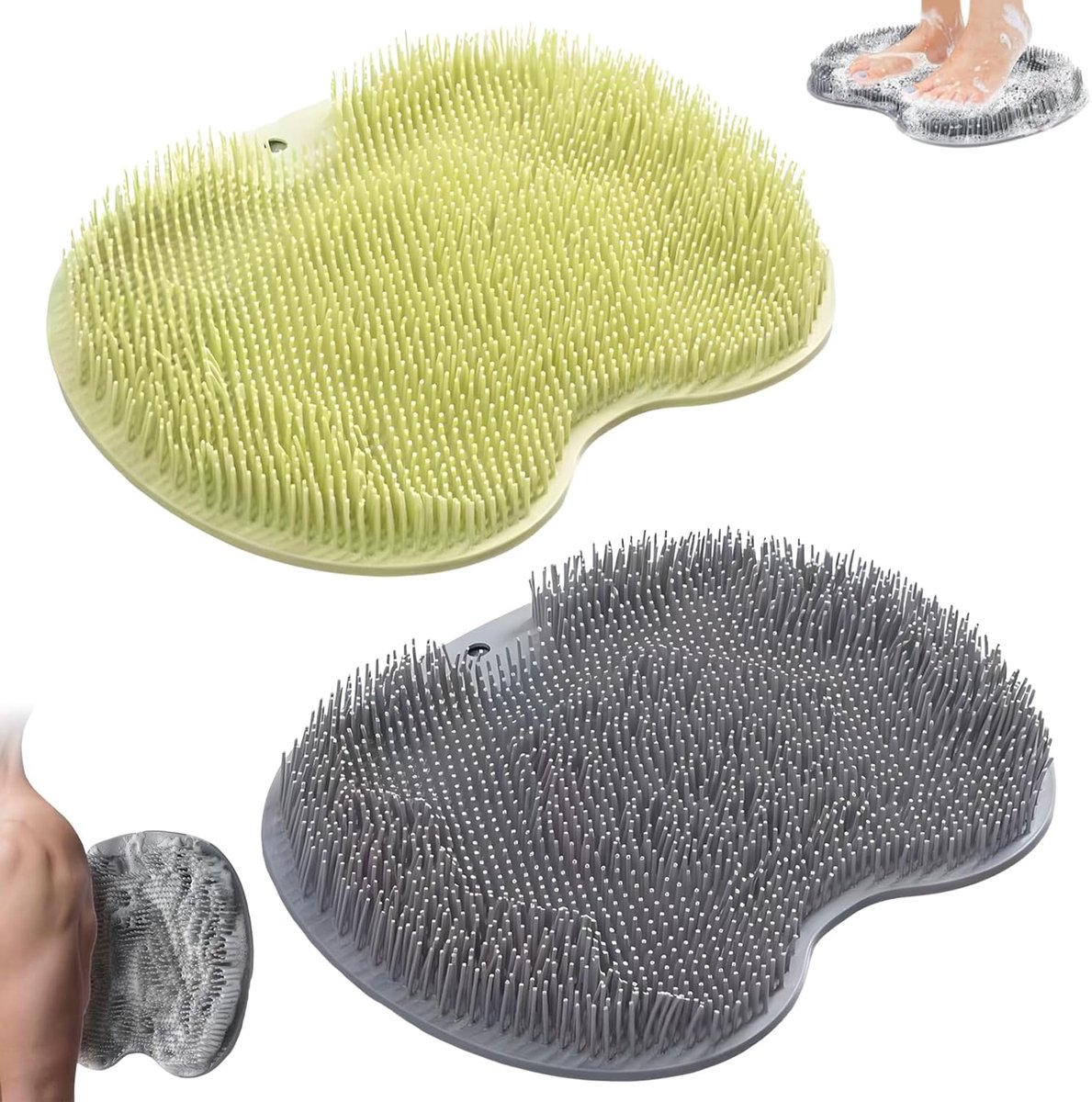 Voetborstel Douche - Voet Scrub Mat - Voetverzorging Ontspanning - Antislip Zuignappen - 28 x 22 cm - Grijs Groen