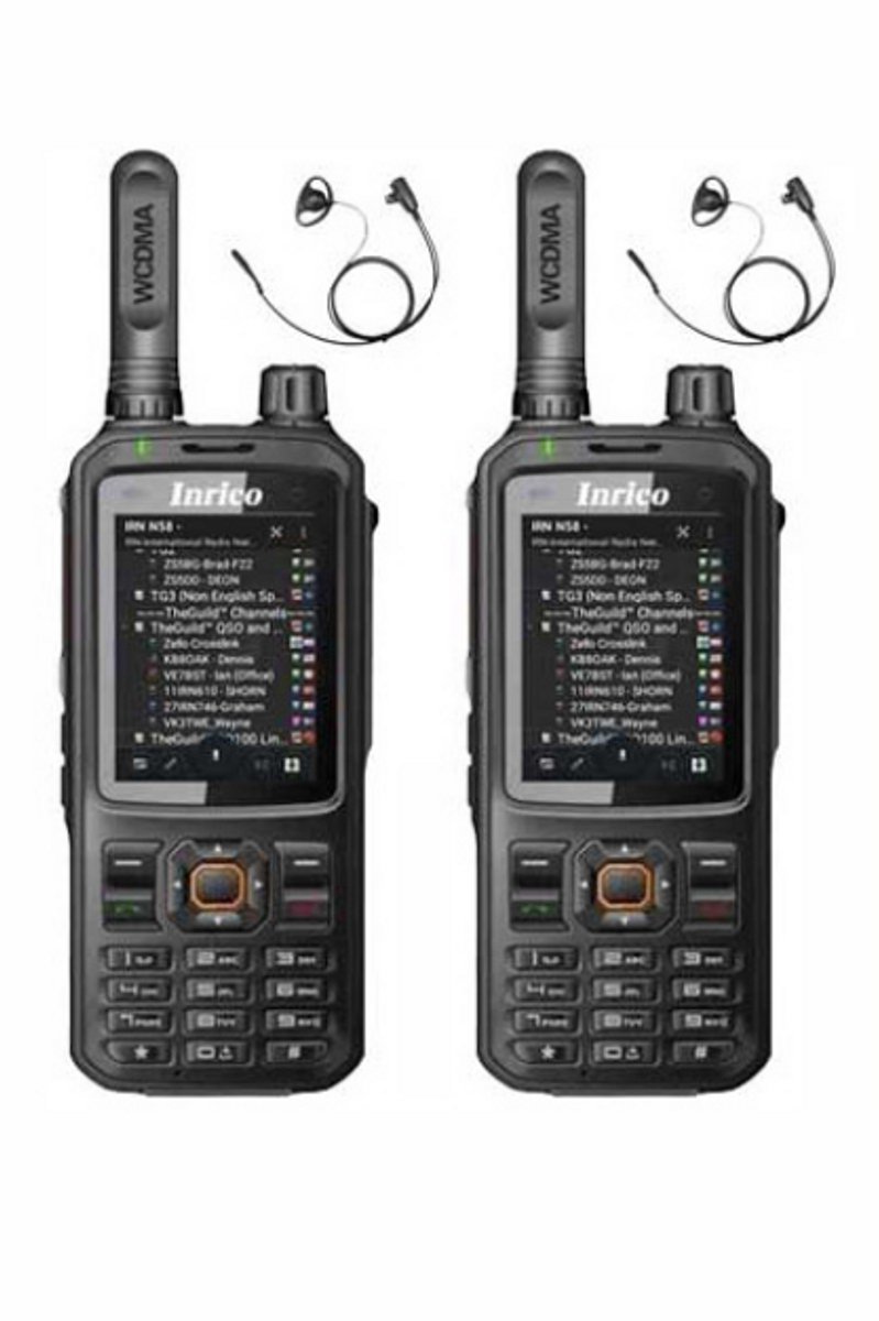 Set van 2 Inrico T320 V2 4G LTE Zello Portofoon, GPS, Wifi met D-shape oortje