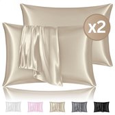 RENALUX - Satijnen Kussensloop Trend - Champagne - kussenslopen 60 x 70 set van 2 - Zijden Zachte Kussensloop - Haarverzorging - Set van 2 Stuks - Rits Sluiting - Champagne
