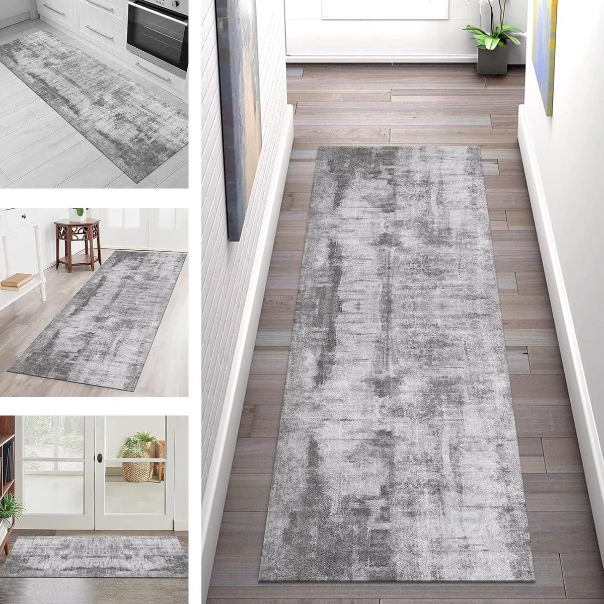 Lange Antislip Vloerkleed Loper Grijs Abstract Wastafel Tapijt voor Keuken, Gang of Woonka