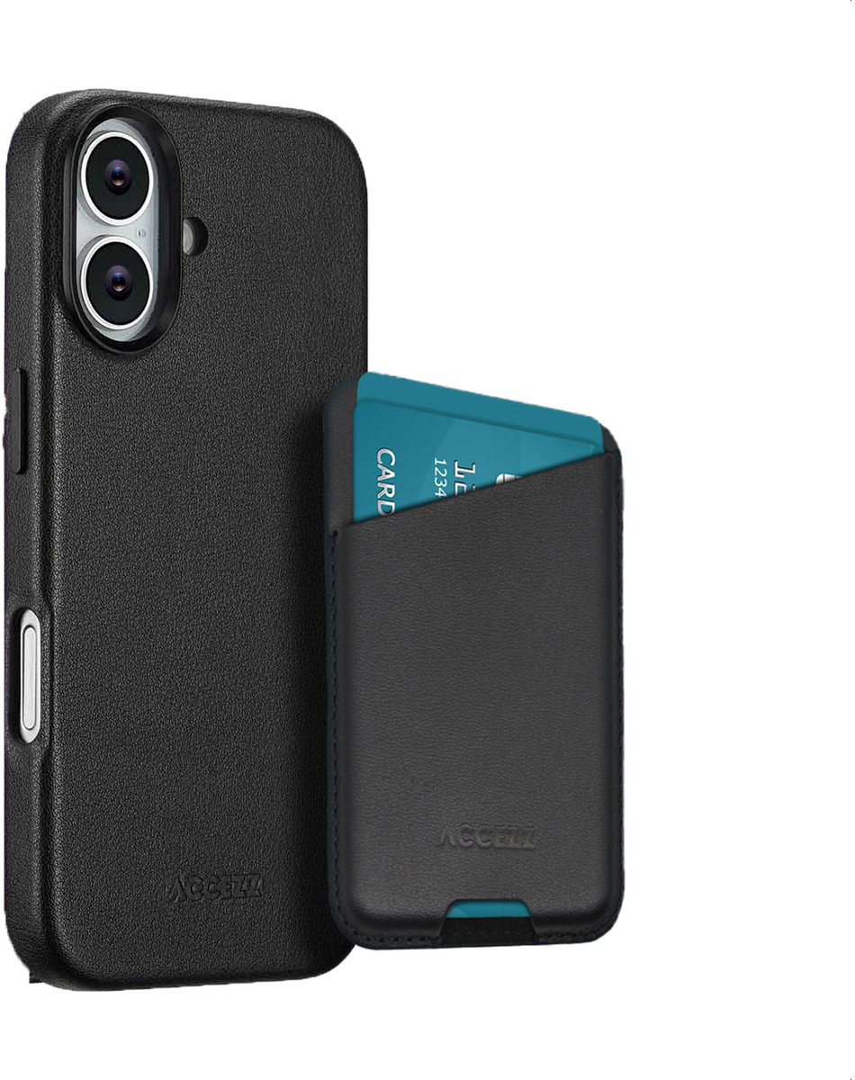 Accezz Echt Leren Hoesje inclusief Magnetische Leren Pashouder - Geschikt voor Apple iPhone 17 - Black