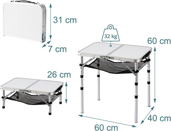 Campingtafel - 60x60x40 cm - wit — afbeelding 4