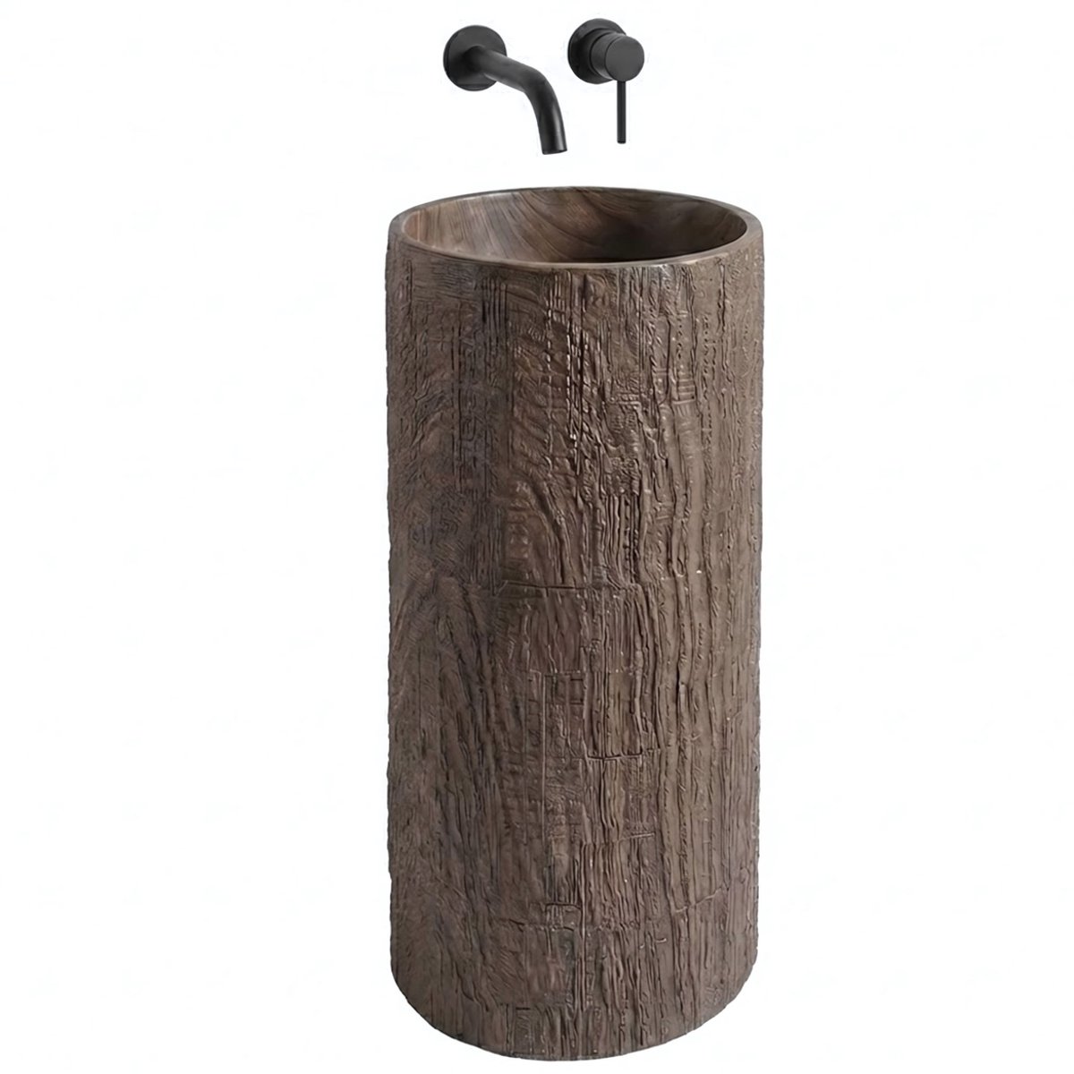 Rea - Vrijstaande Wastafel Rossana Kunststeen (Kunstmatig Composietsteen), Bruin, Ronde - 39,5 x 39,5 x 85,5 cm