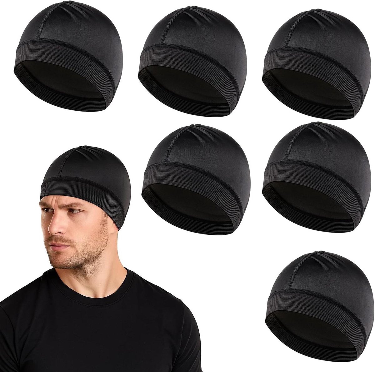 Slaapmuts - Hardloopmutsen - Voor Slapen En Sport Met Wave-Cap-Functie - 6 Stuks - Zwart