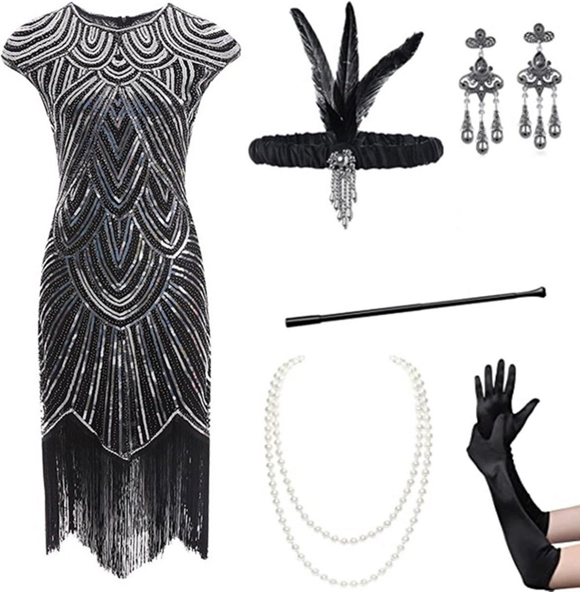 Dames Avondjurk Jaren '20 Stijl met Pailletten en Franjes Accessoires Set