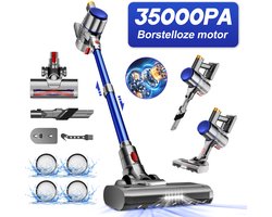 Elekiatech Steelstofzuiger - 35000Pa - Steelstofzuiger Draadloos - 2200 mAh Accu - 50 Minuten - 1,5 L Stofbak - voor Tapijten en Harde Vloere - Blauw