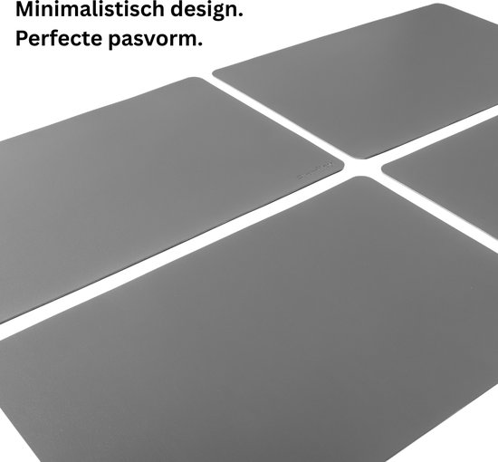 Plamiloy Luxe Kunstleer Placemat Set van 6 – Antislip & Waterafstotend – Leerlook Tafelmatten 45 x 30 cm – Grijs – Duurzame en Onderhoudsvriendelijke Placemat