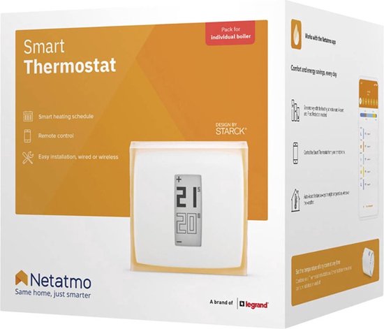 Netatmo Slimme Thermostaat - Smart Thermostaat voor CV - Werkt met Google Home, Alexa & Apple Homekit - Draadloos - Wit