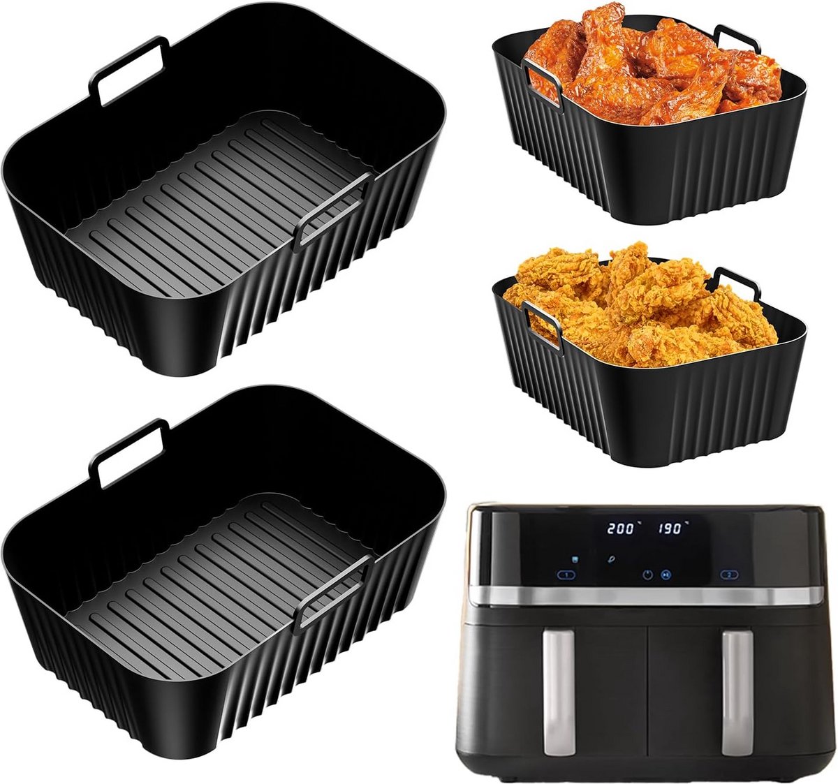 2 Stuks Siliconen Vorm voor Heteluchtfriteuse Accessoires, Herbruikbaar Dual Zone