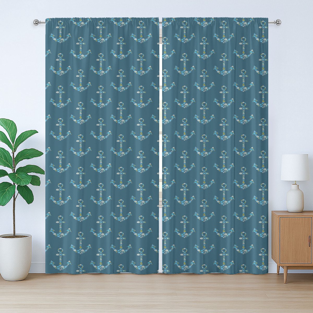 ABAKUHAUS Anker Rustiek Gordijn, Universele Gordijnen met Bandjes, Lusjes en Haken voor de Woonkamer, 280 x 175 cm, Petrolblauw Hemelsblauw