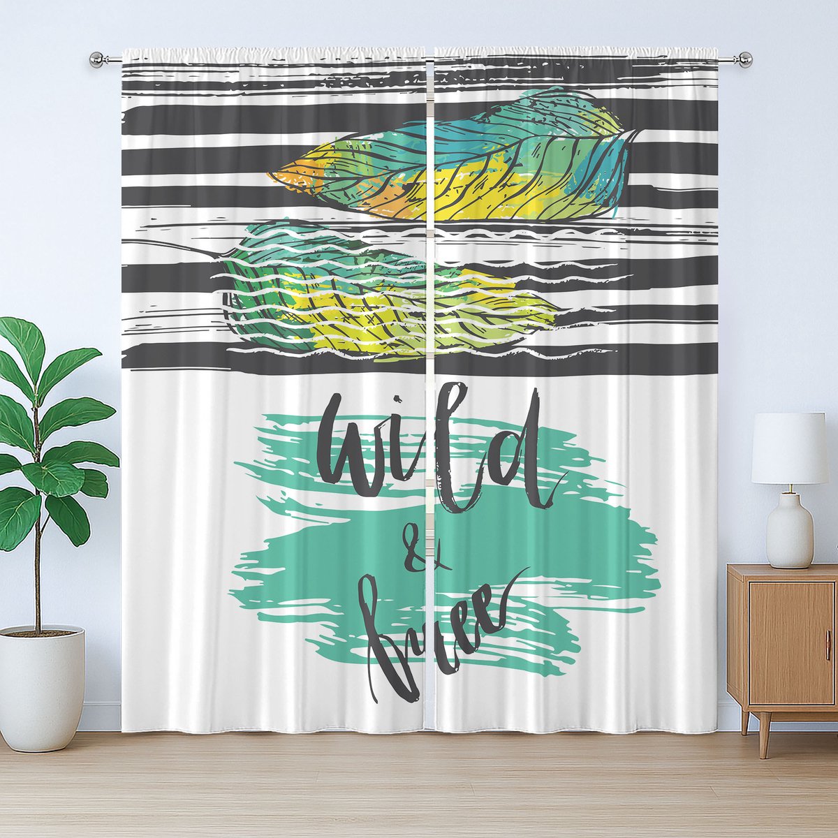 ABAKUHAUS Abstracte rustieke kunstgordijn, Wild and Free Art, geplooid slaapkamergordijn met lussen en haken, 280 x 175 cm, Coke Grey Multicolor