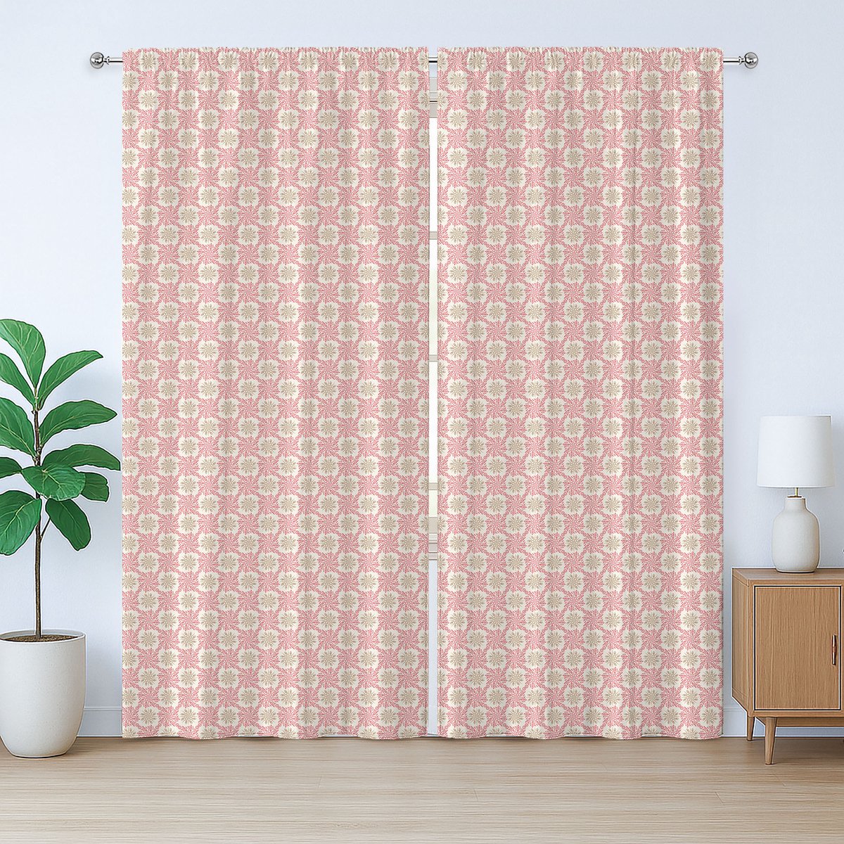 ABAKUHAUS Nostalgisch rustiek gordijn, bloemen damast, slaapkamergordijn met plooien, lussen en haken, 280 x 260 cm, licht robijnrood