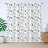 ABAKUHAUS Dino Rustiek Gordijn, Ritmisch Cartoon Dinosaurus, met Bandjes voor de Woonkamer met Lussen en Haken, 280 x 175 cm, Meerkleurig Wit