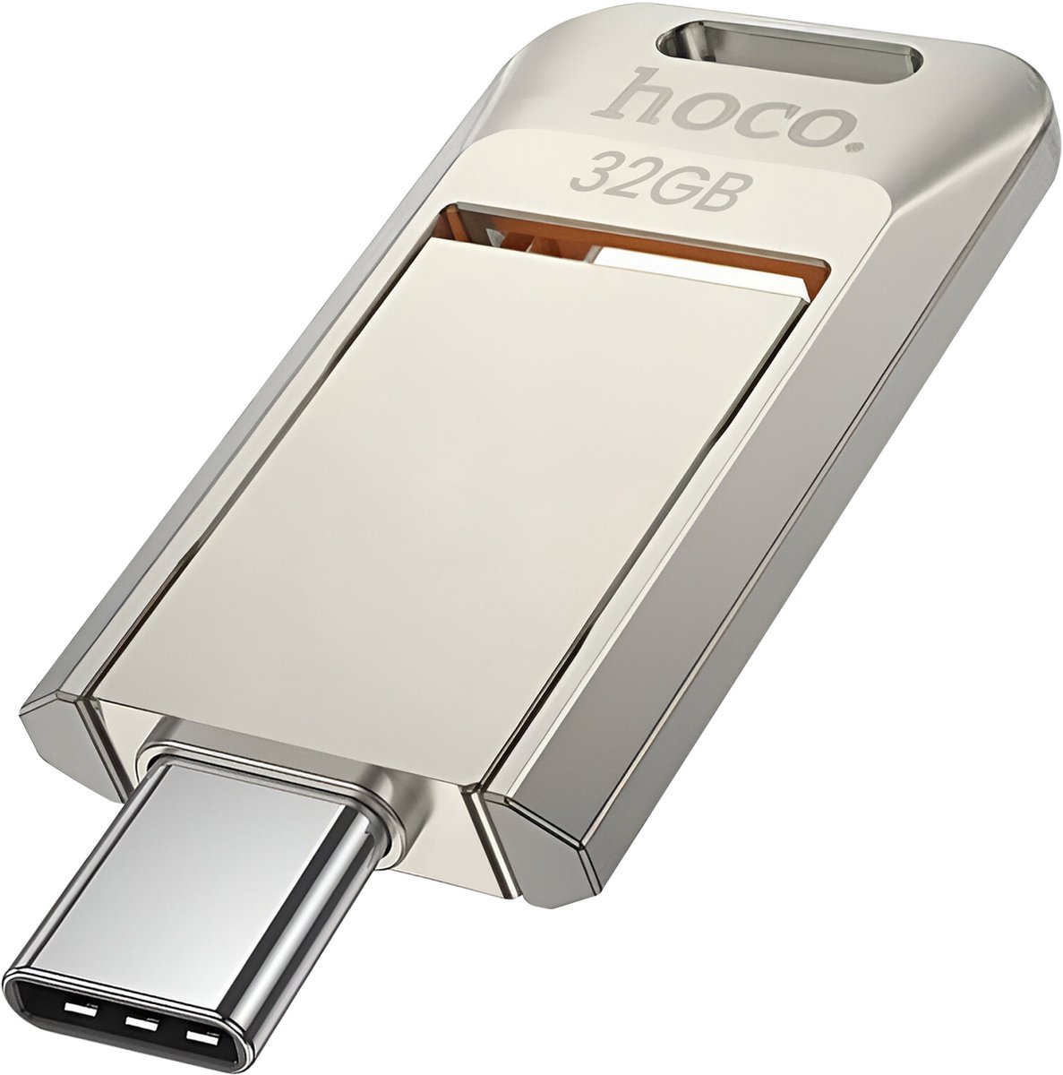 Hoco, USB / USB-C Stick 32GB voor Snelle Overdracht 150MB / s met Draaibaar Ontwerp, Zilver
