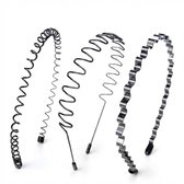 Set metalen haarbanden zwart – 3 stuks flexibele haar accessoires voor dames en heren diadeem – golf haarband, brede zigzag haarband en spiraal haarband