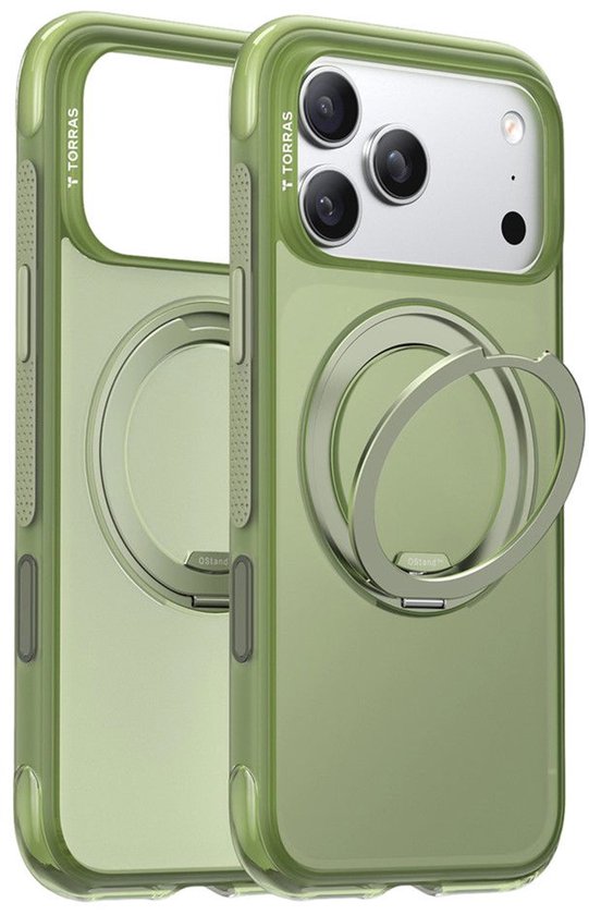 Étui TORRAS Adapté pour Apple iPhone 17 Pro Max - Ostand O3 Air Spin - Compatible avec MagSafe / Qi2 - Coque arrière avec Aimant - Ring Pivotante 360° - Vert