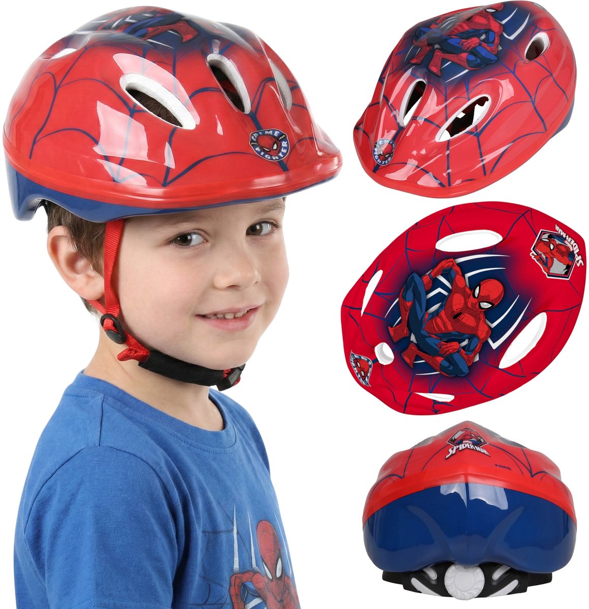 MARVEL Spider-Man Kinderfietshelm voor jongens, lichtgewicht, verstelbaar 52-56 cm