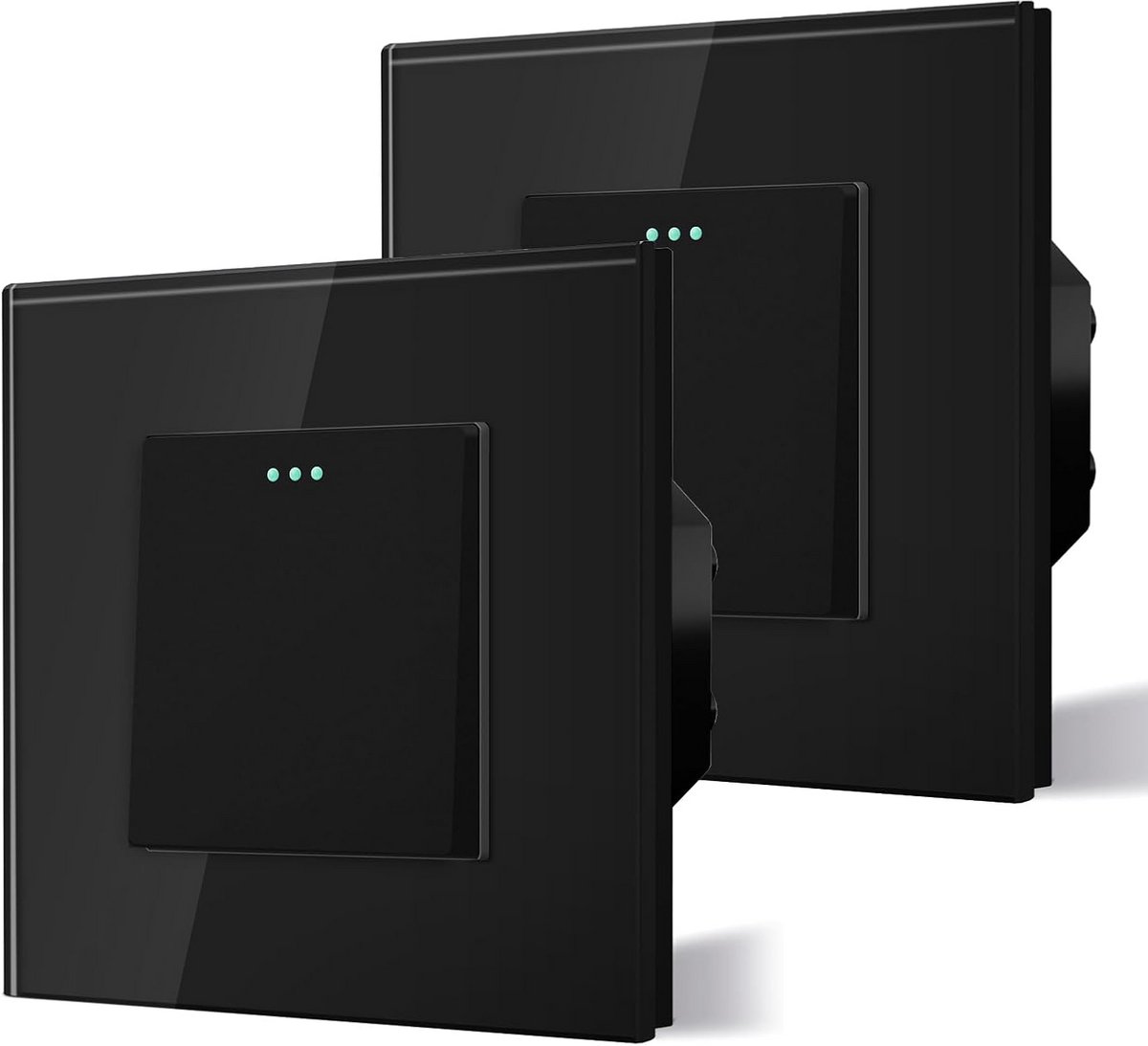 Set van 2 zwarte inbouw lichtschakelaars van glas voor wandmontage
