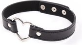 Okado Hart Choker Zwart – Leren Choker Halsband met RVS Hart – Kinky Accessoire – Unisex – Niet Verstelbaar