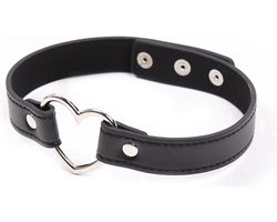 Okado Hart Choker Zwart – Leren Choker Halsband met RVS Hart – Kinky Accessoire – Unisex – Niet Verstelbaar