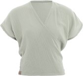 Knit Factory Dani Dames Wikkeltop - Mousseline Top - Duurzame Damestop van 100% Ecologisch Katoen - Op 2 manieren te dragen - Olive Mist - 36/42