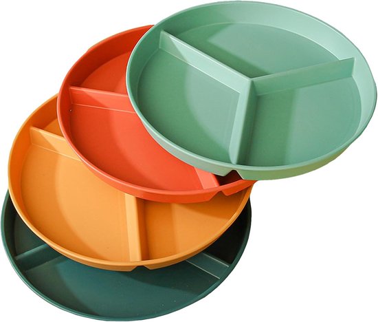 Assiettes de table - Lot de quatre assiettes plates à compartiments - 24,5 cm - Contrôle des portions - Assiette à trois compartiments - Assiettes de table pour toute la famille, pour adultes et enfants