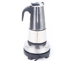 Percolator - Moka Pot - Voor Thuis, Kantoor & Horeca - Zilver - Roestvrij Staal - 300 Ml / 19,5 Cm - Met Elektrisch Fornuis - 1 Stuk - Elektrisch, 6 Kops, Instelbare Temperatuur