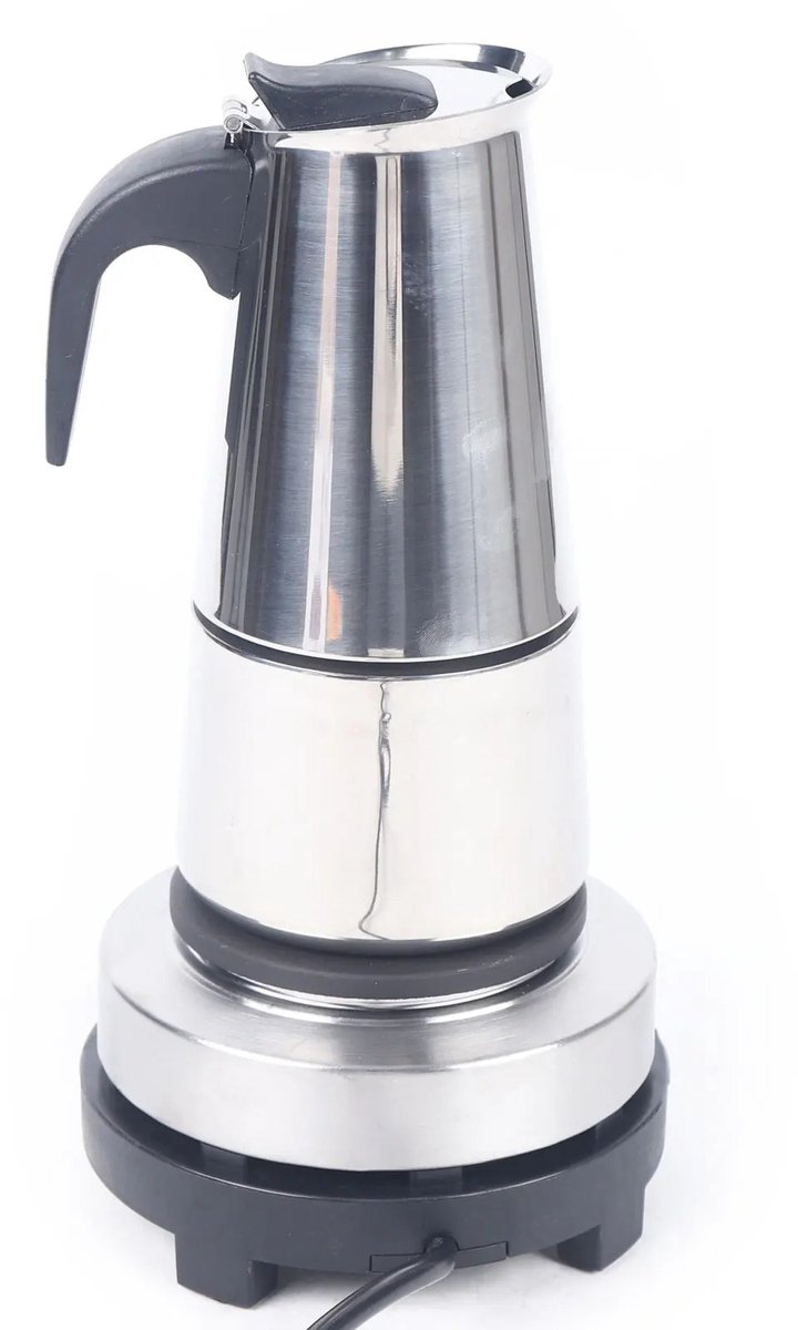 Percolator - Moka Pot - Voor Thuis, Kantoor & Horeca - Zilver - Roestvrij Staal - 300 Ml / 19,5 Cm - Met Elektrisch Fornuis - 1 Stuk - Elektrisch, 6 Kops, Instelbare Temperatuur