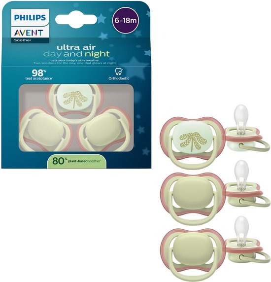 Philips Avent Ultra Air Day & Night Fopspeen - 80% plantaardig - 6-18 maanden - 3 stuks van Philips Avent — afbeelding 4