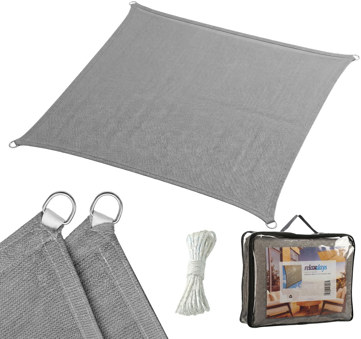 Schaduwdoek - 5x5 m - vierkant - met uv-bescherming - donkergrijs